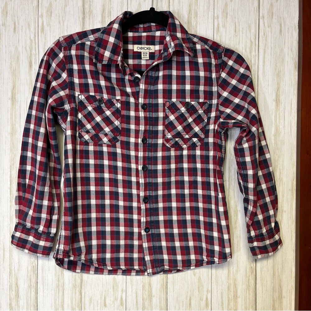Cherokee Blue/Red/White Checked Button-front Collared Shirt Size M (8/10)